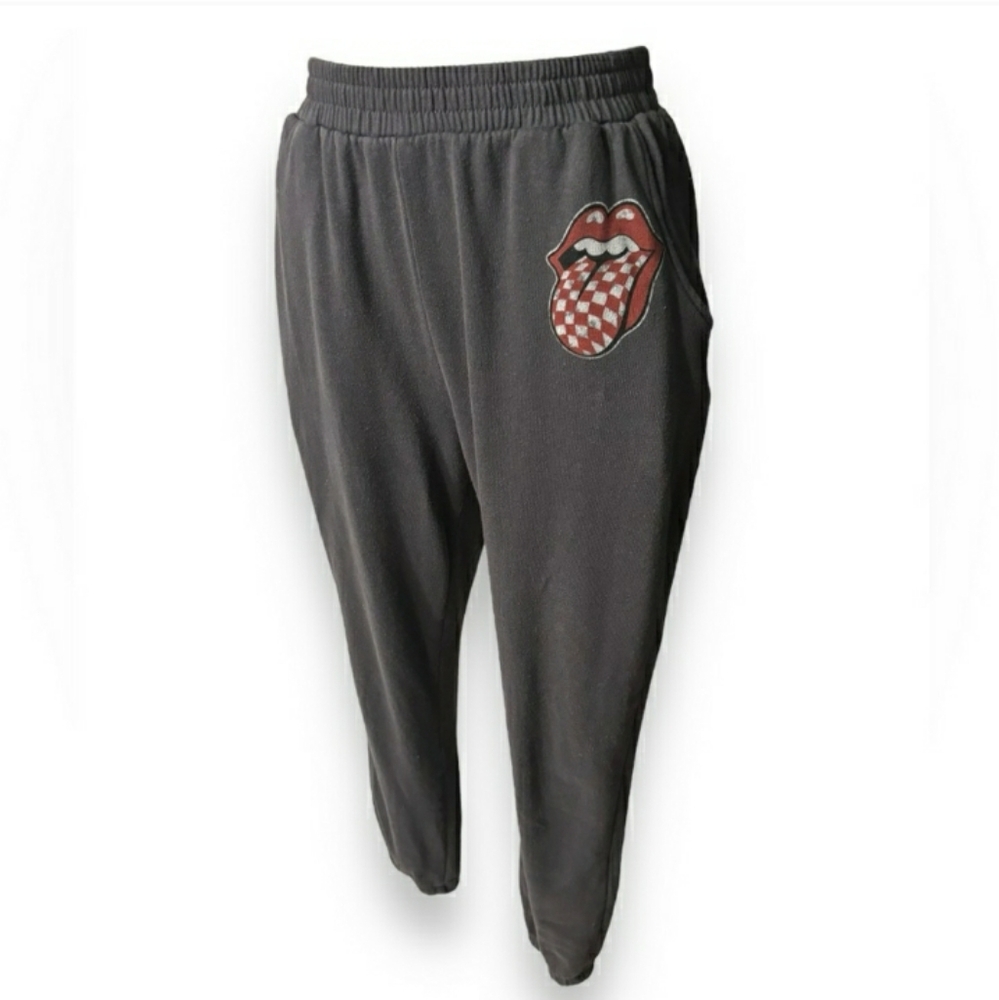 THE ROLLING STONES Grey Sweatpants Lips Screenprint Detail EUC!